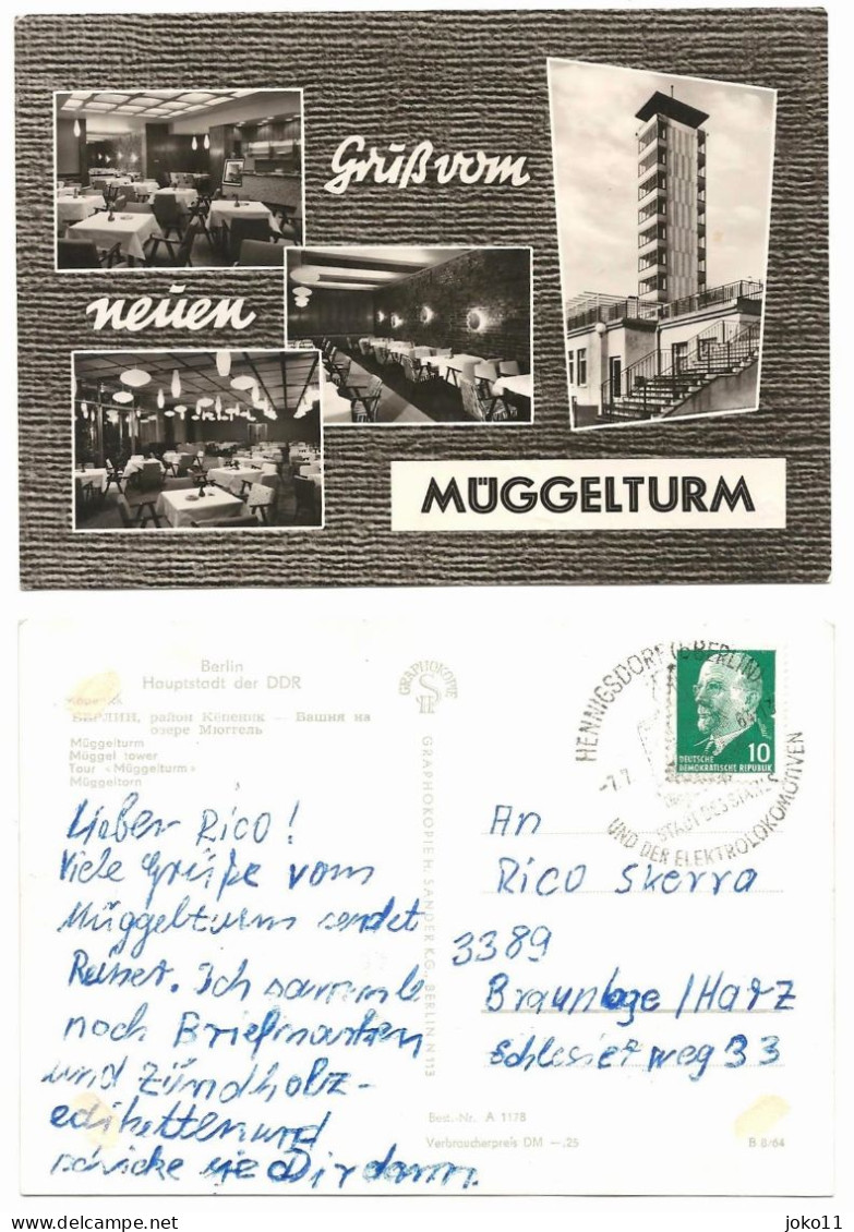 Postkarte Berlin, Müggelturm, 60er Jahre, Gelaufen - Koepenick