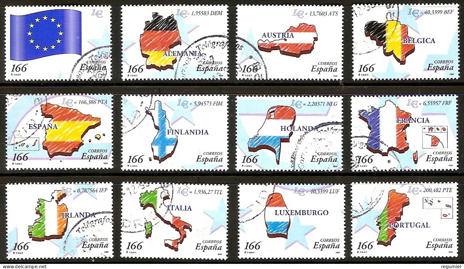 España U 3632/3643sh (o) SH. Paises Del Euro. 1999 - Used Stamps