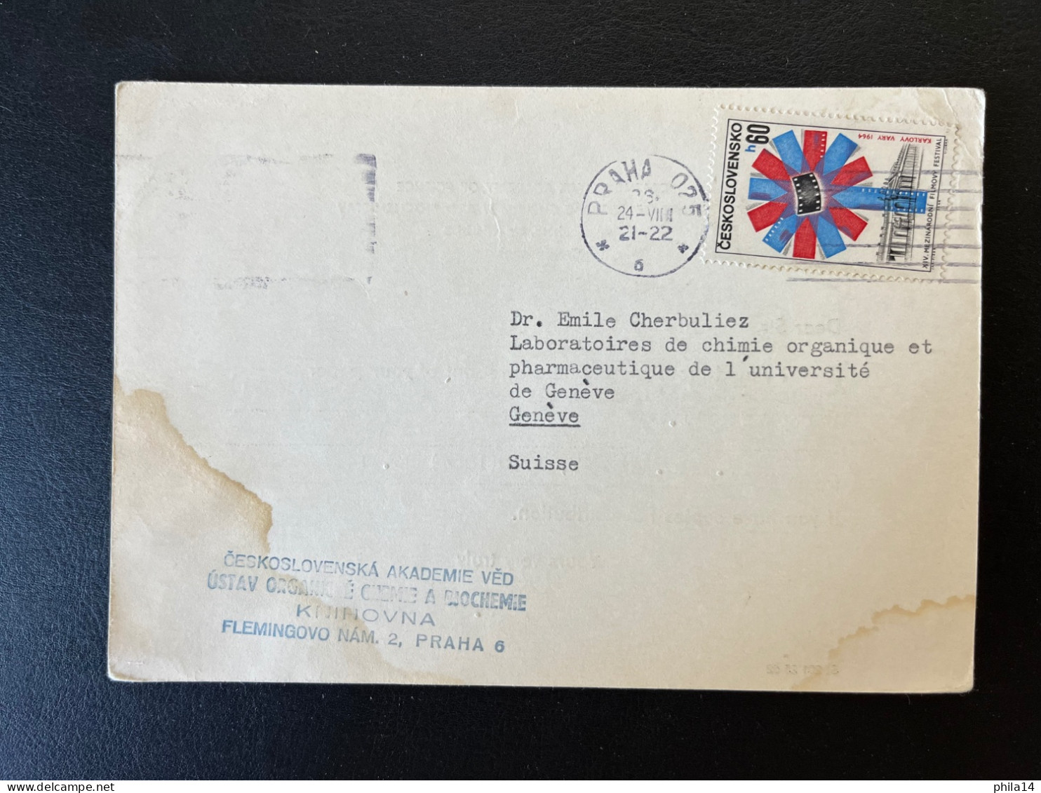 CARTE TCHECOSLOVAQUIE / PRAGUE PRAHA POUR GENEVE SUISSE 1964 / CZECHOSLOVAK ACADEMY OF SCIENCE - Briefe U. Dokumente
