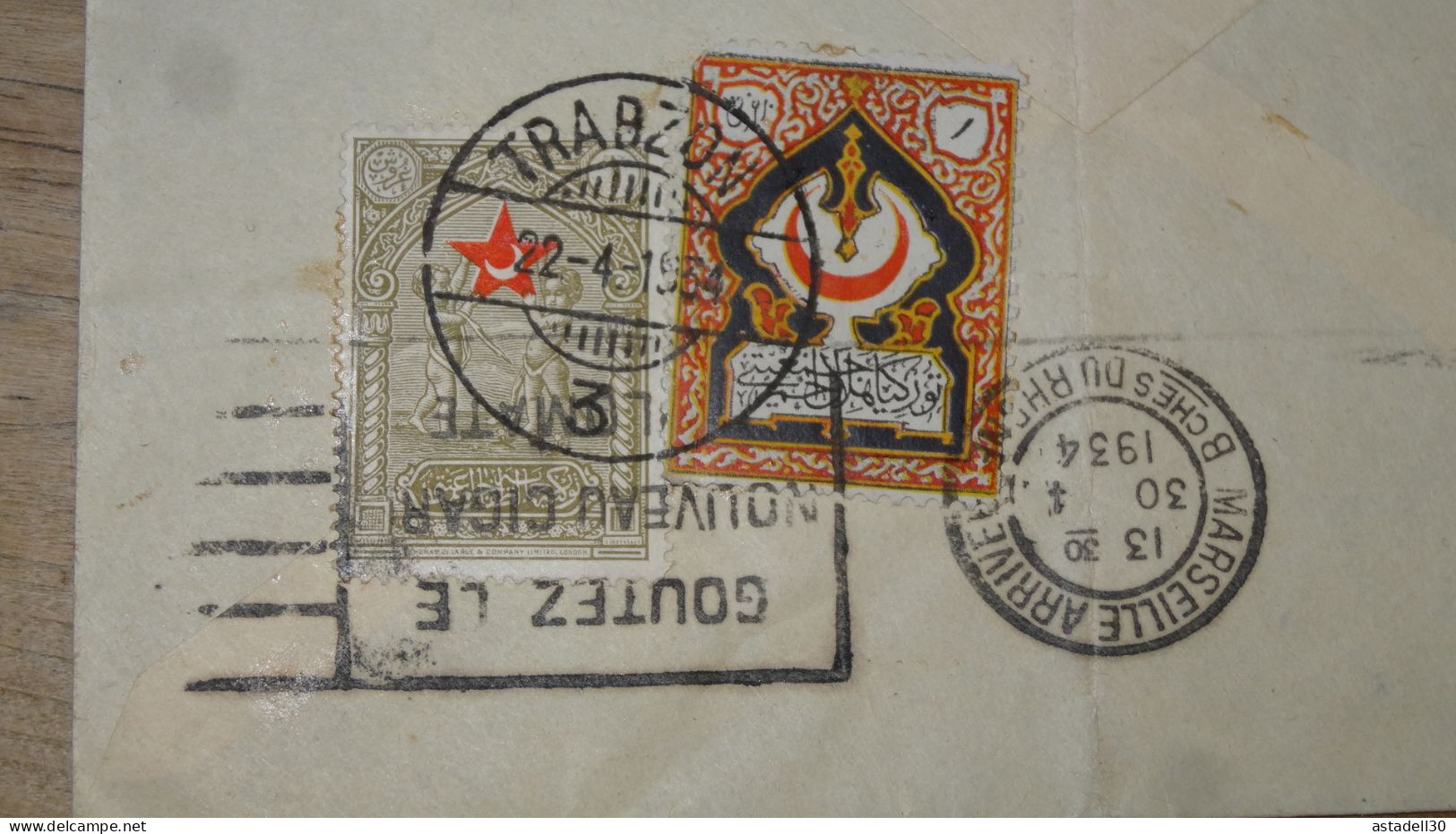 TURQUIE: Enveloppe De 1934, TRABZON, Vignettes Au Dos .......... ENV-2189 - Storia Postale