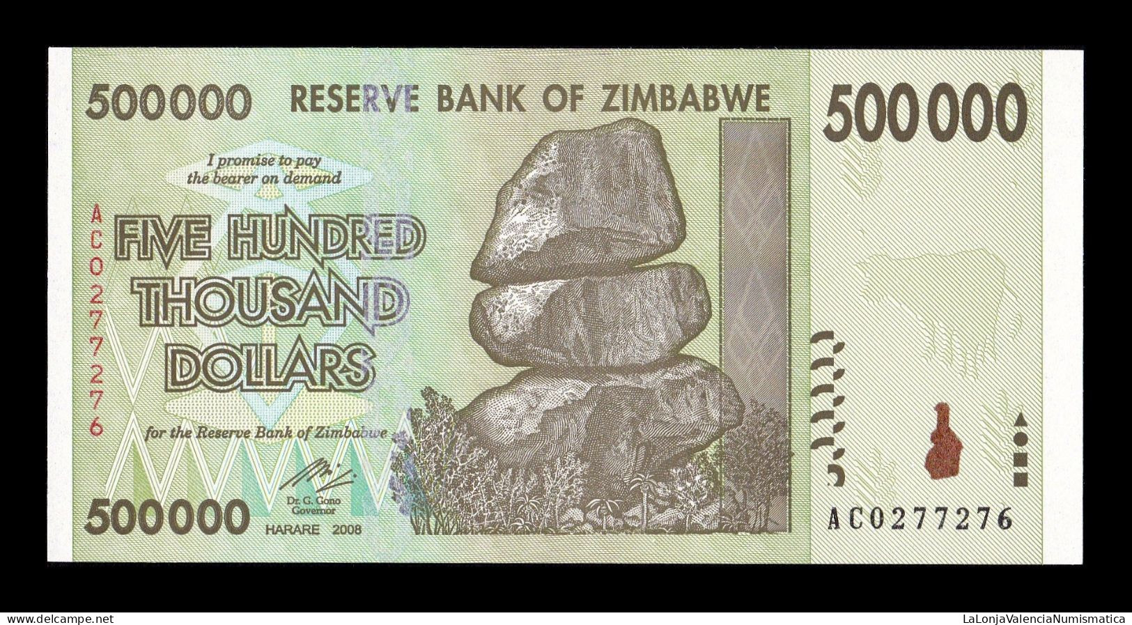 Zimbabwe 500000 Dollars 2008 Pick 76 Sc Unc - Zimbabwe