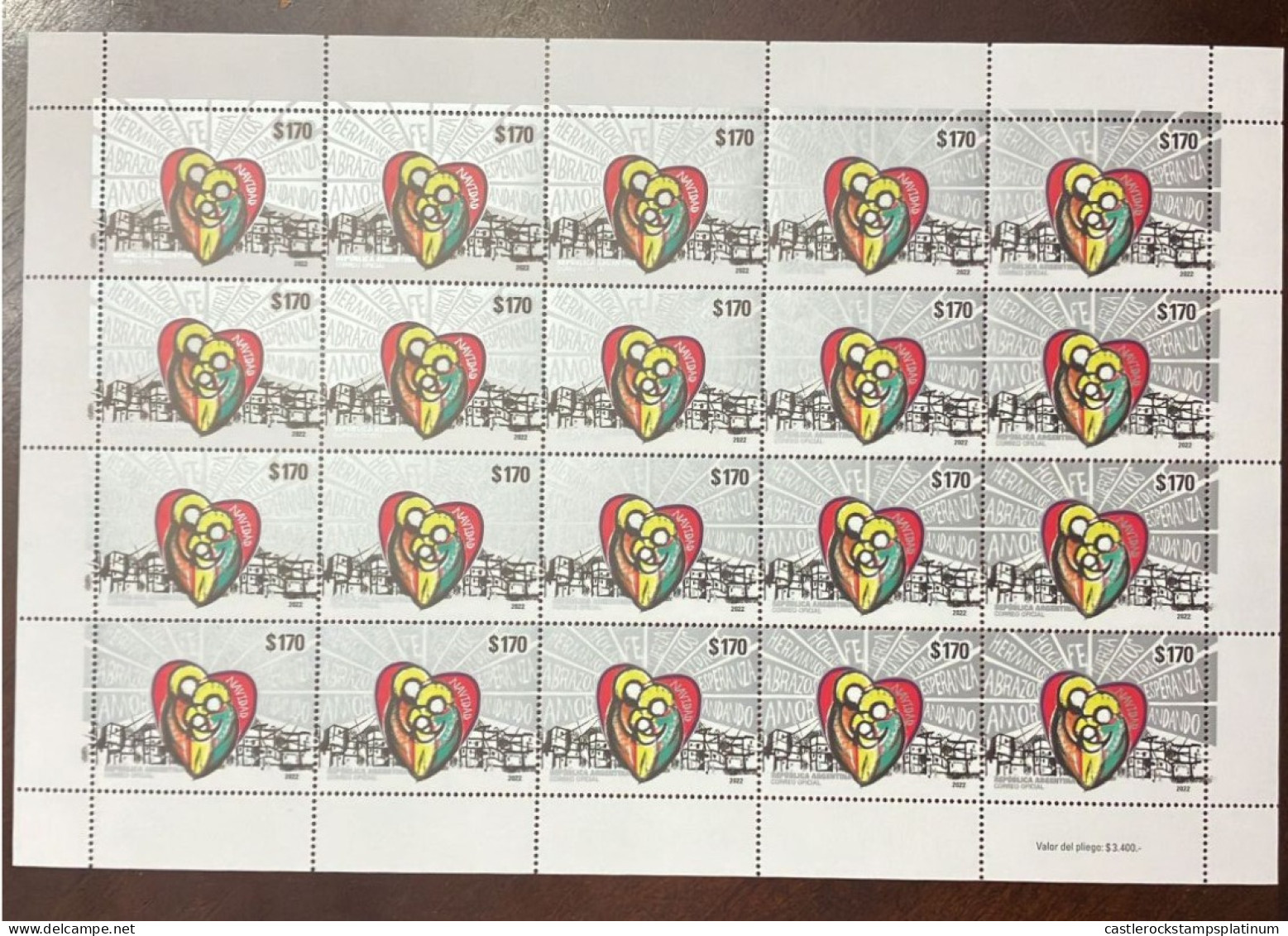 P) 2022 ARGENTINA, CHRISTMAS, LOVE, HUGS, BROTHERS, FAMILY, FULL SHEET, MNH - Otros & Sin Clasificación