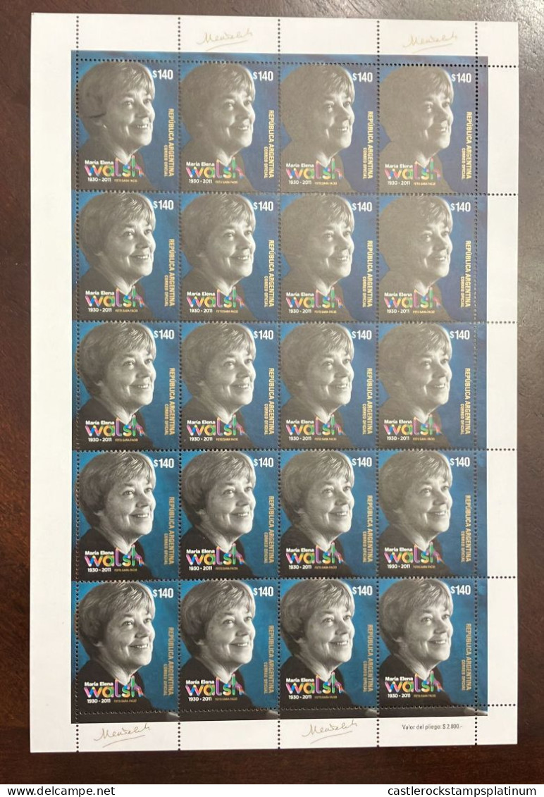 P) 2011 ARGENTINA, MARIA ELENA WLASH, FULL SHEET, MNH - Autres & Non Classés