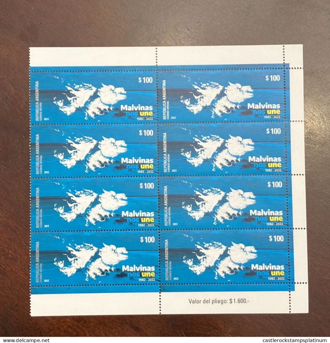 P) 2022 ARGENTINA, THE FALKLANDS (MALVINAS) UNITE US 1982-2022, BLOCK OF 8, MNH - Autres & Non Classés