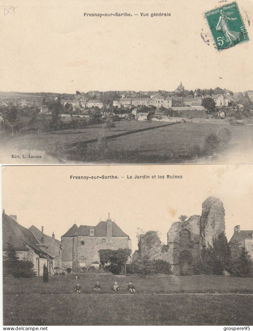 FRESNAY SUR SARTHE VUE GENERALE + LE JARDIN ET LES RUINES EDITEUR L LEROUX - Otros & Sin Clasificación