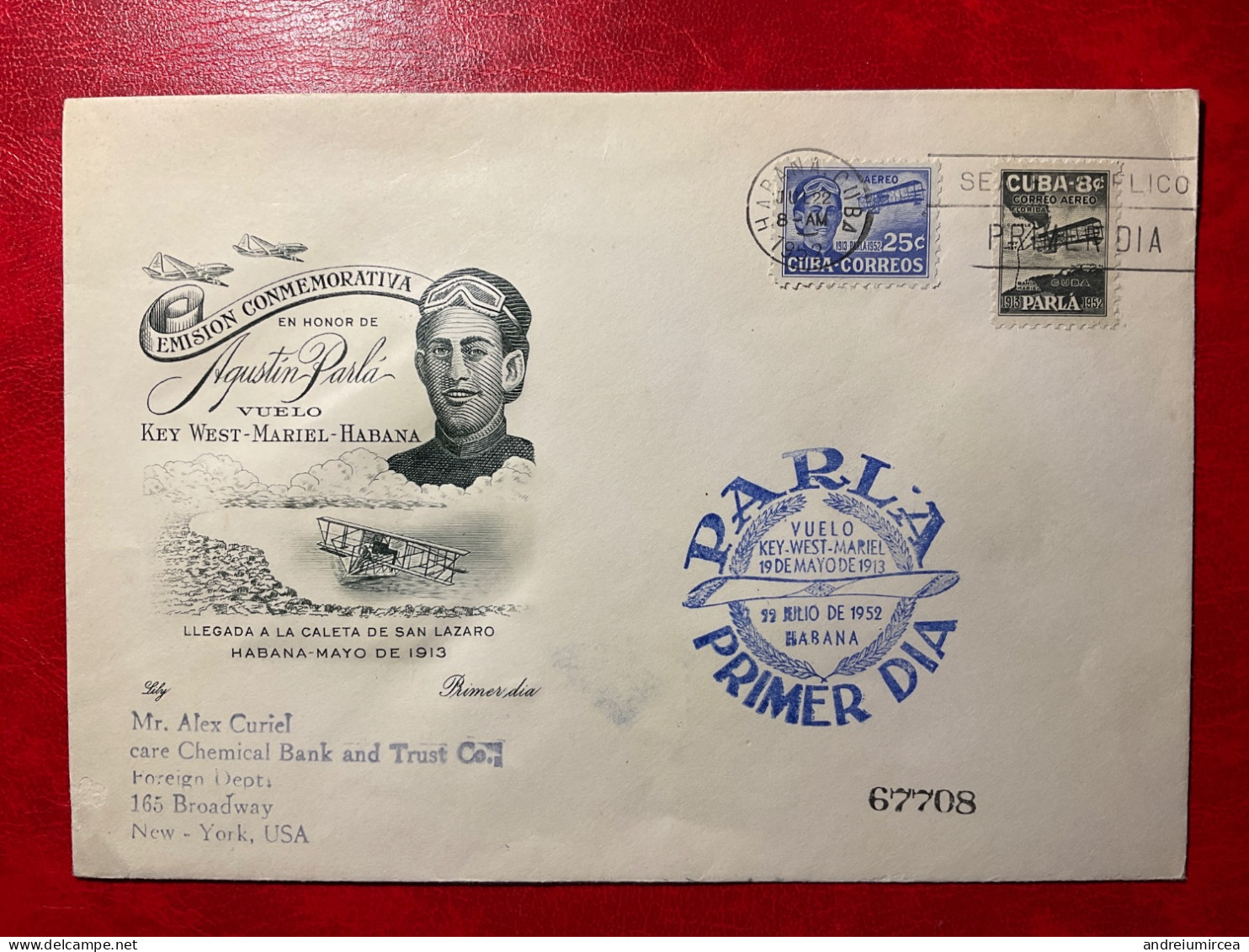 1952 FDC Agustin Parla. Vuelo Key West-Mariel-Habana - FDC