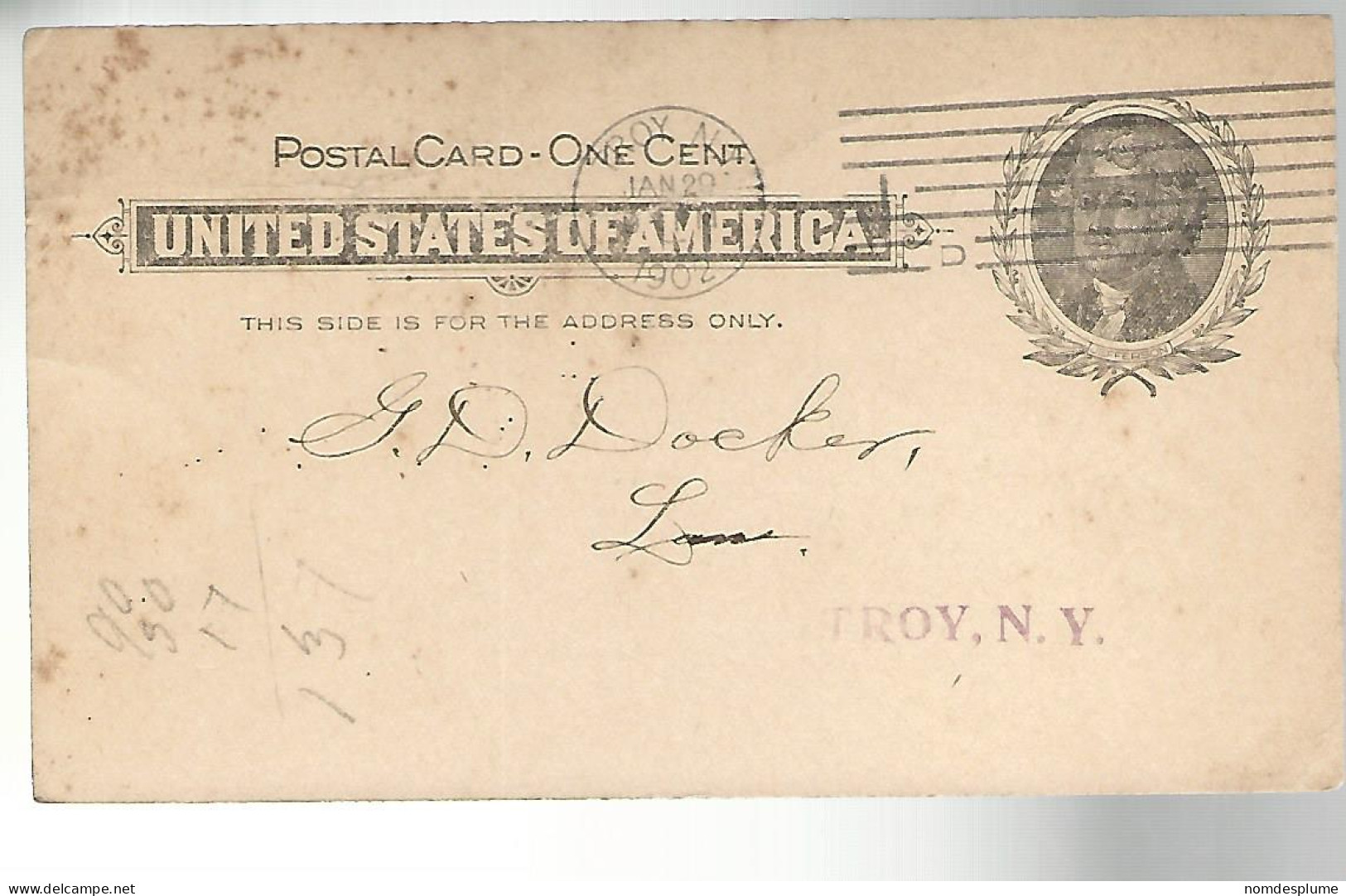 52979 ) USA Postal Stationery Troy   Postmark 1902 - 1901-20