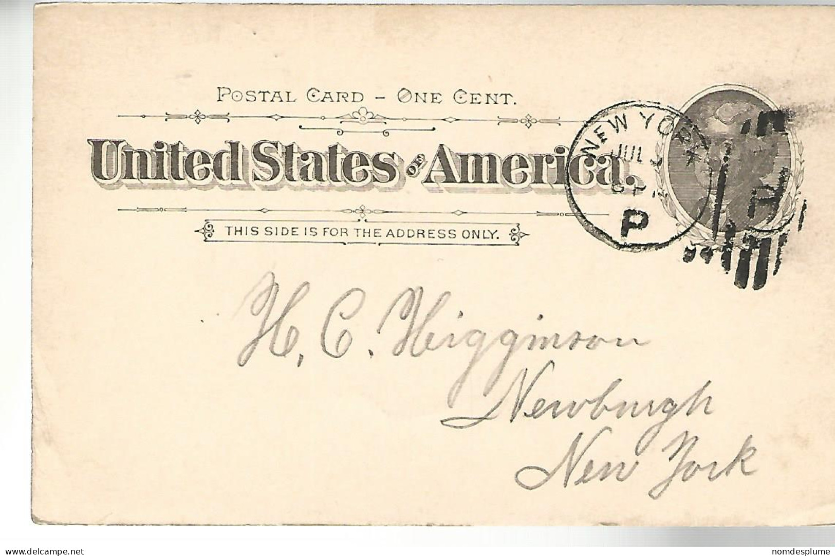 52984 ) USA Postal Stationery New York  Newburgh Postmarks Duplex 1894 - ...-1900