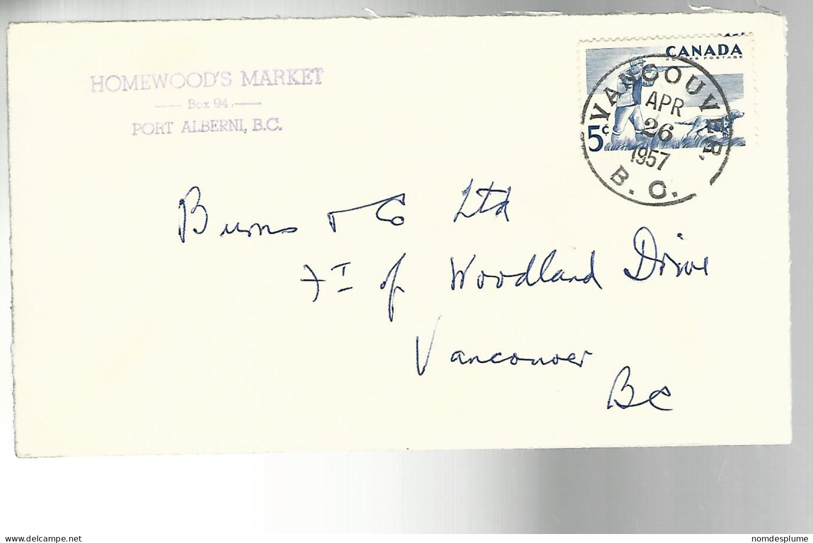 52997 ) Canada Vancouver Postmark 1957 - Covers & Documents