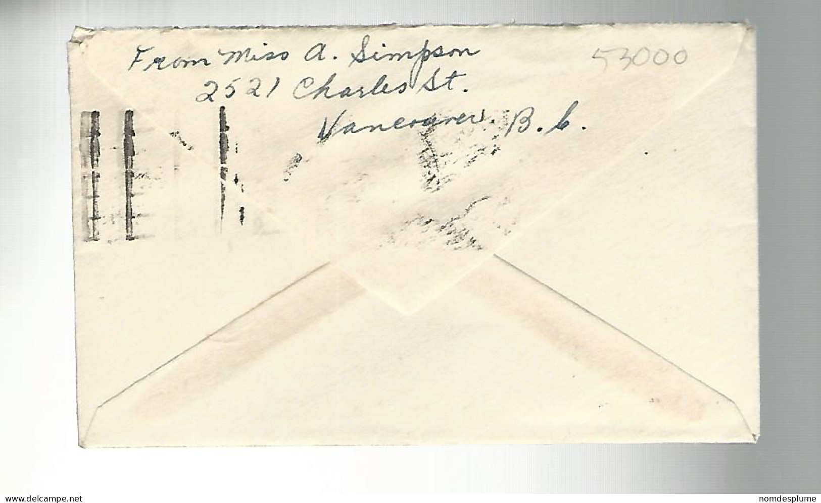 53000 ) Canada Vancover Postmark 1945 Camp 6 Youbou - Brieven En Documenten