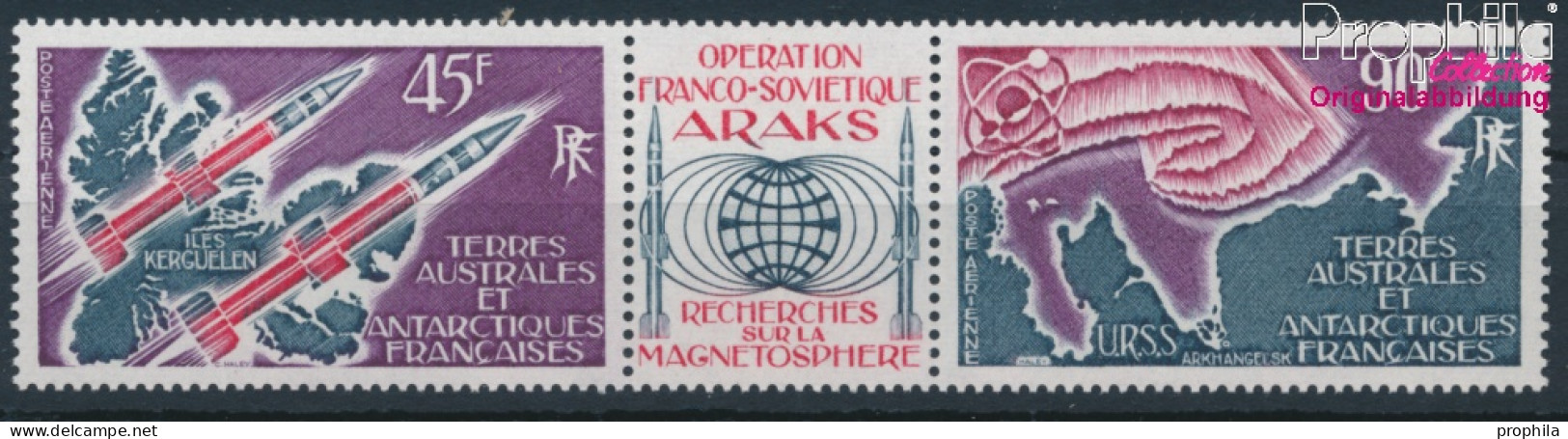 Französ. Gebiete Antarktis 96-97 Dreierstreifen (kompl.Ausg.) Postfrisch 1975 Erdmagnetfeld (10174617 - Neufs
