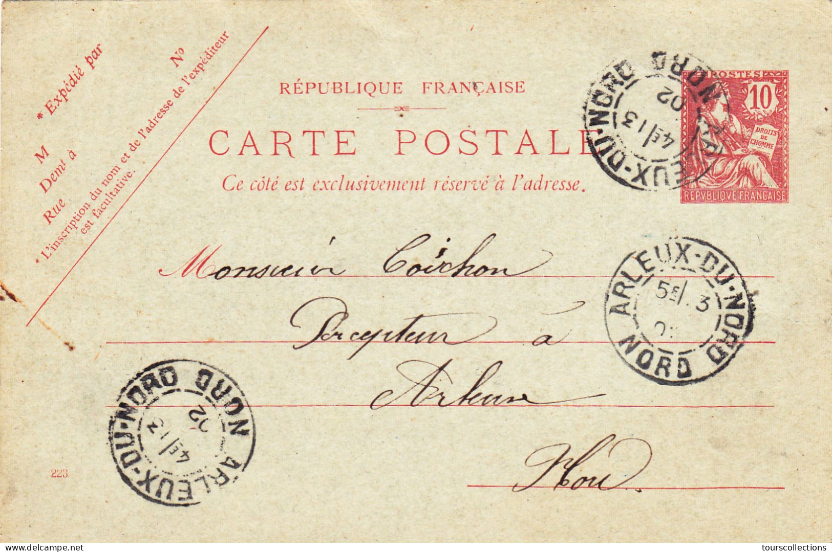 ENTIER POSTAL CARTE POSTALE De 1902 - Cachet ARLEUX Du Nord à Mr Goichon Percepteur Impots - Cartes Précurseurs