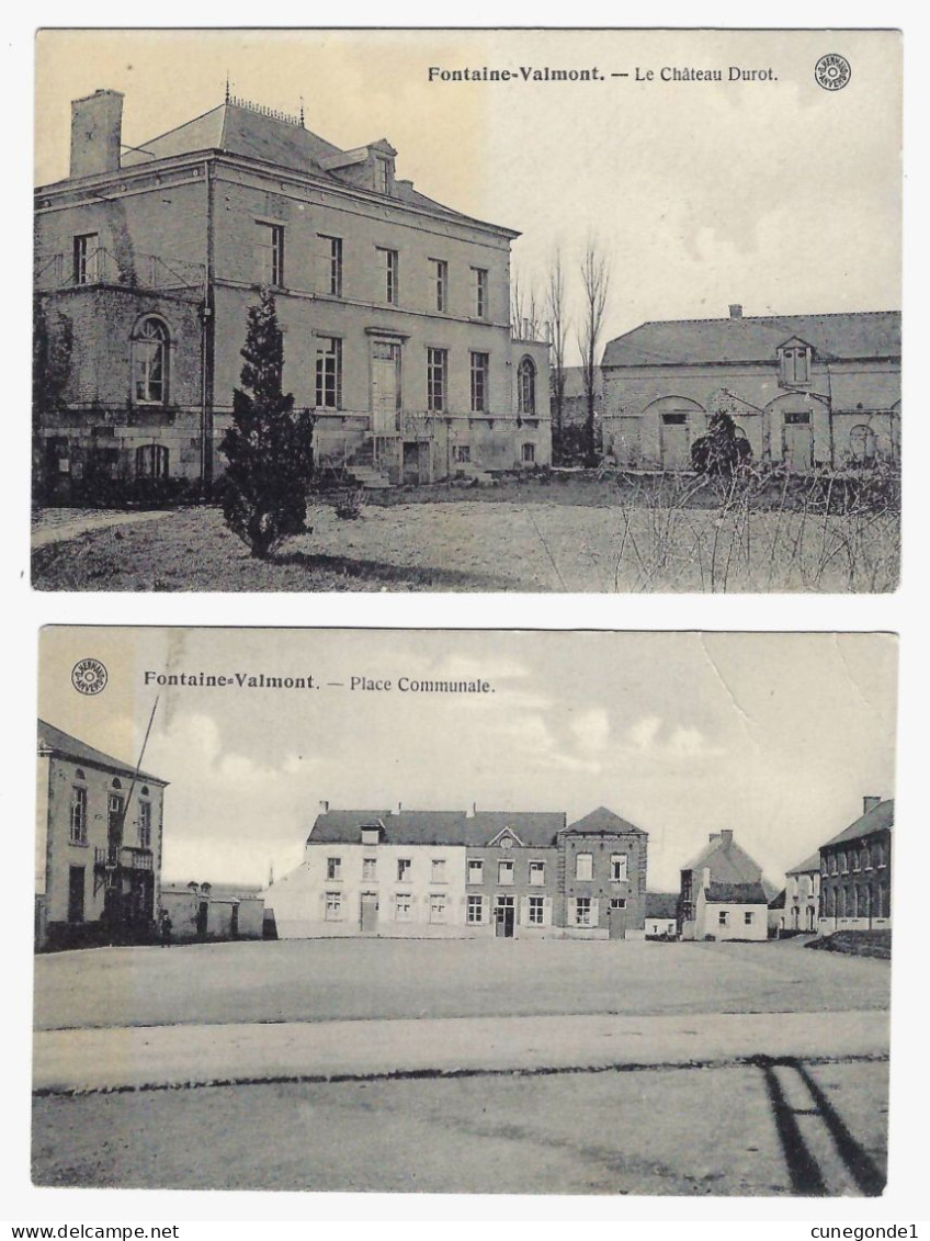 2 CPSM  FONTAINE VALMONT : Le Château Durot Et La Place Communale - Non Circulées - Ed. Hermans Anvers - Merbes-le-Chateau