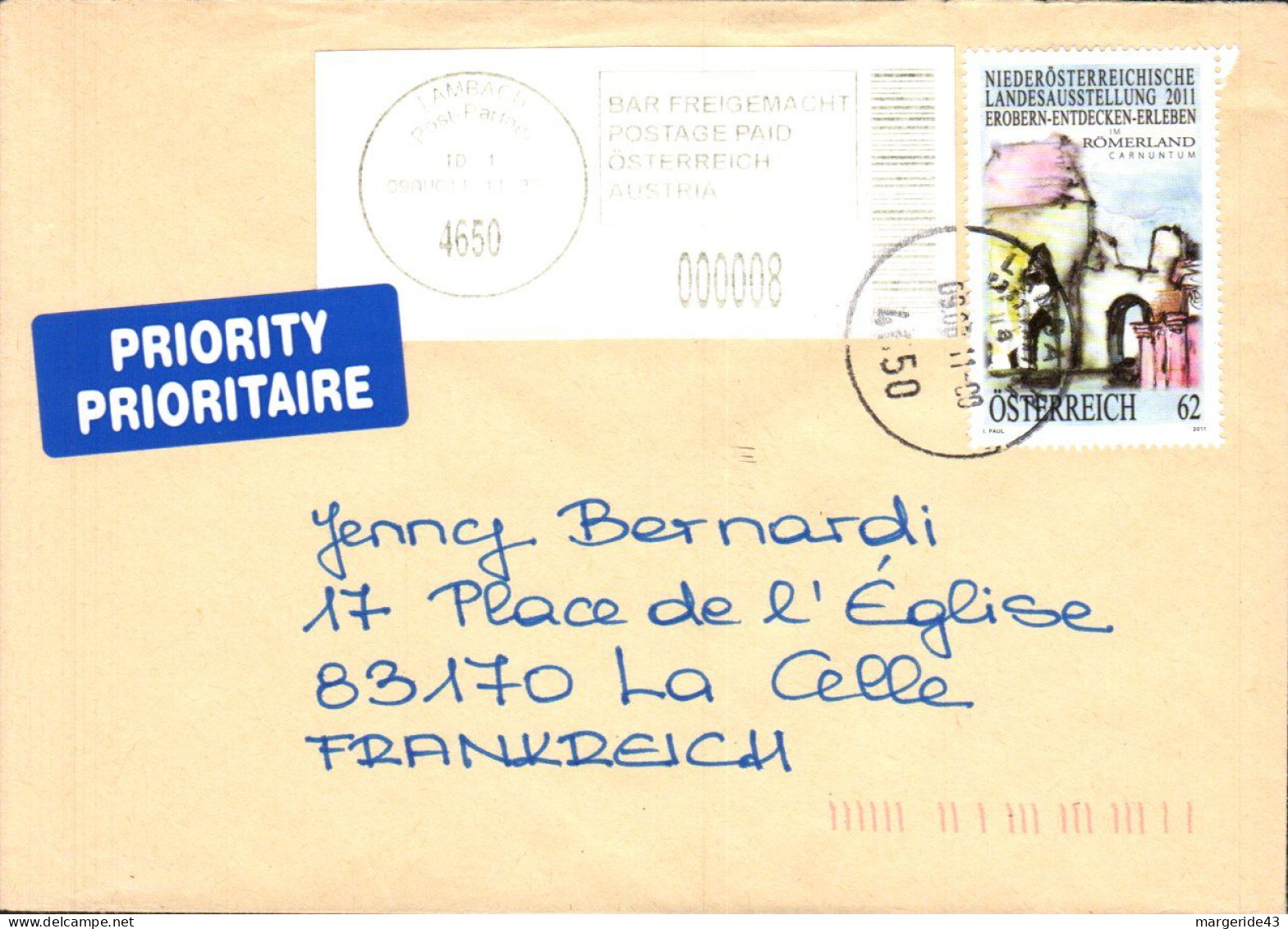 AUTRICHE 2011 LETTRE PRIORITAIRE POUR LA FRANCE - Lettres & Documents