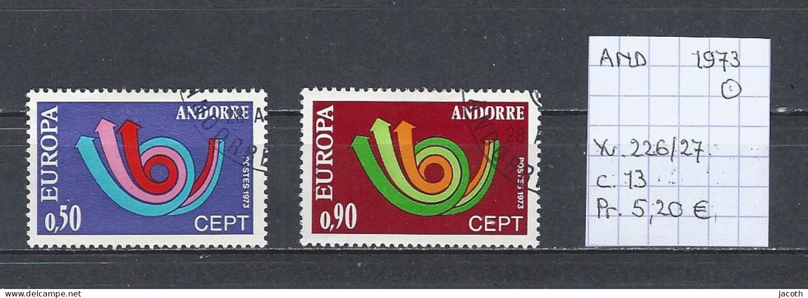 (TJ) Europa CEPT 1973 - Andorre YT 226/27 (gest./obl./used) - 1973