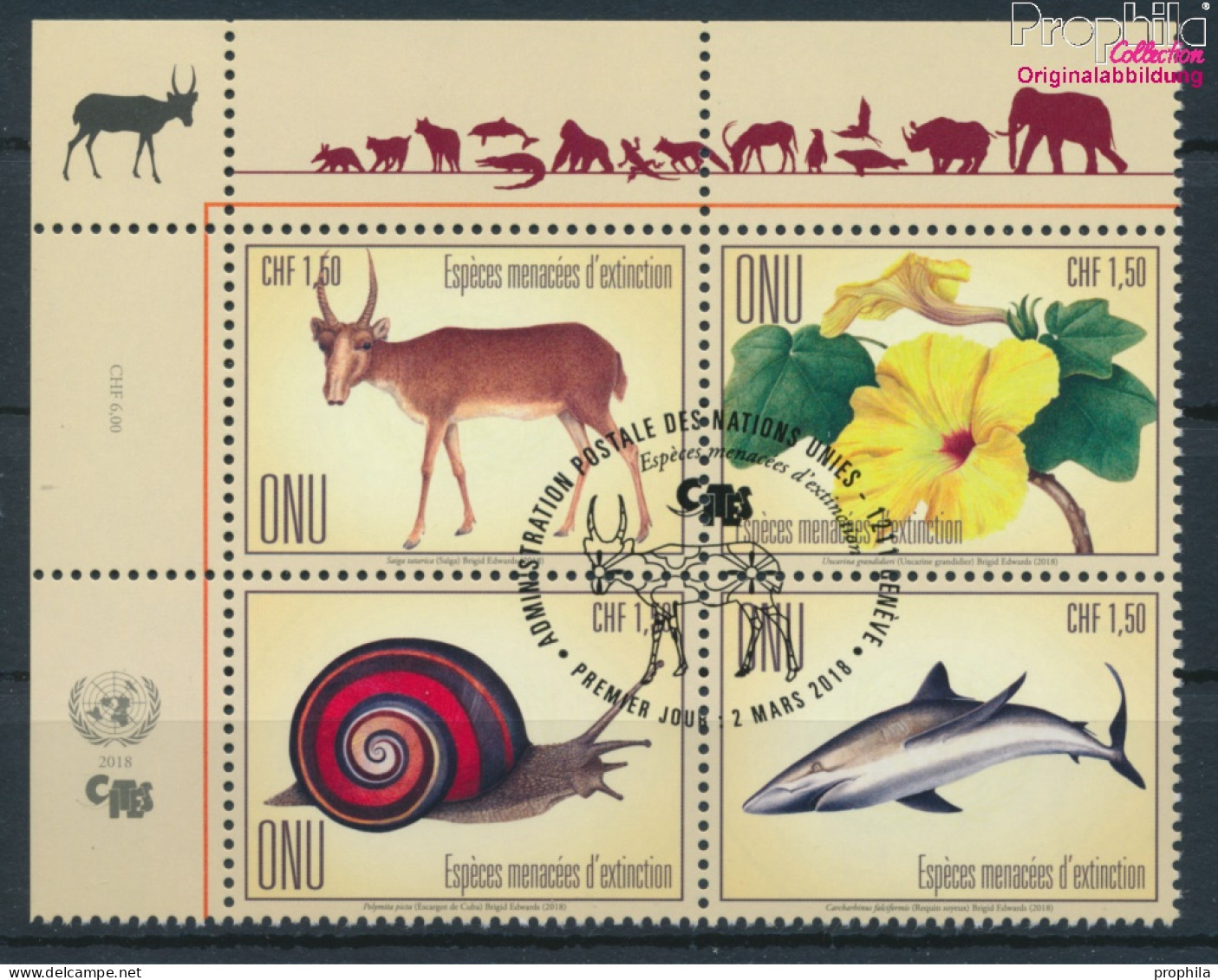 UNO - Genf 1025-1028 Viererblock (kompl.Ausg.) Gestempelt 2018 Gefährdete Arten (10194018 - Used Stamps