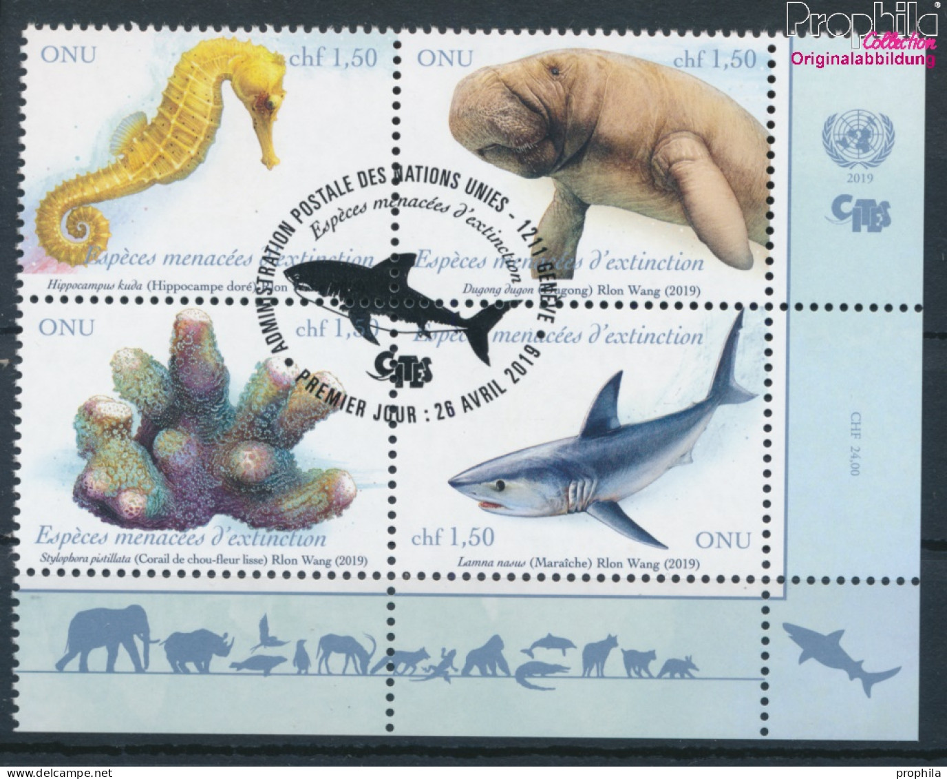 UNO - Genf 1074-1077 Viererblock (kompl.Ausg.) Gestempelt 2019 Gefährdete Arten (10194013 - Used Stamps