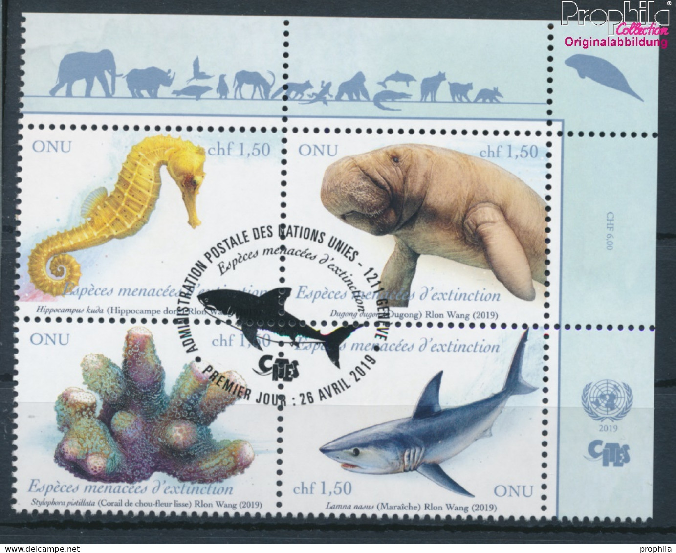 UNO - Genf 1074-1077 Viererblock (kompl.Ausg.) Gestempelt 2019 Gefährdete Arten (10194014 - Used Stamps