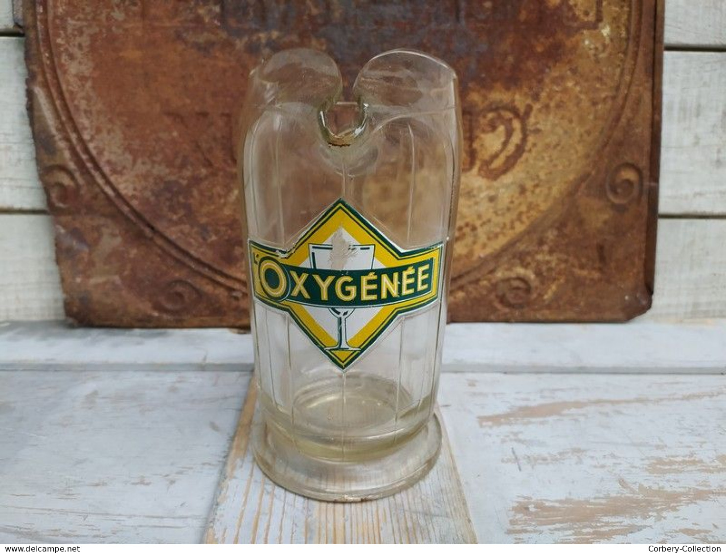 Ancien Pichet L'oxygénée Absinthe Verre Publicitaire Émaillé Collection Bistro - Alcools