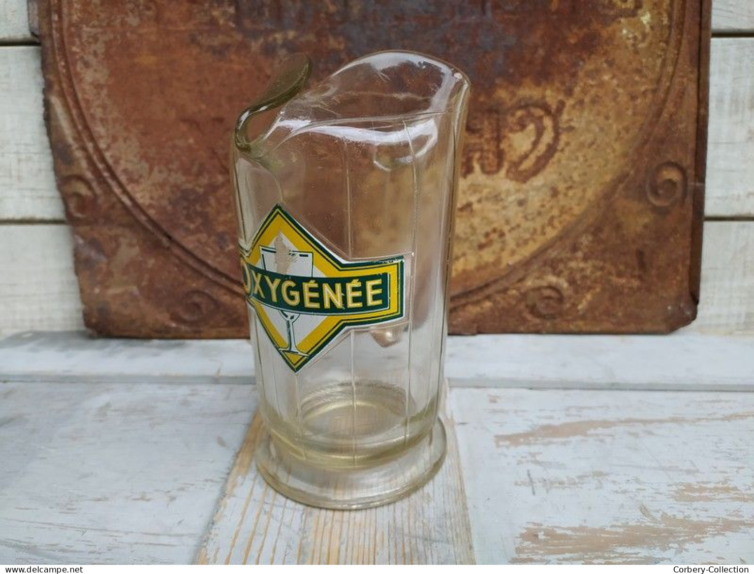 Ancien Pichet L'oxygénée Absinthe Verre Publicitaire Émaillé Collection Bistro - Alcohols