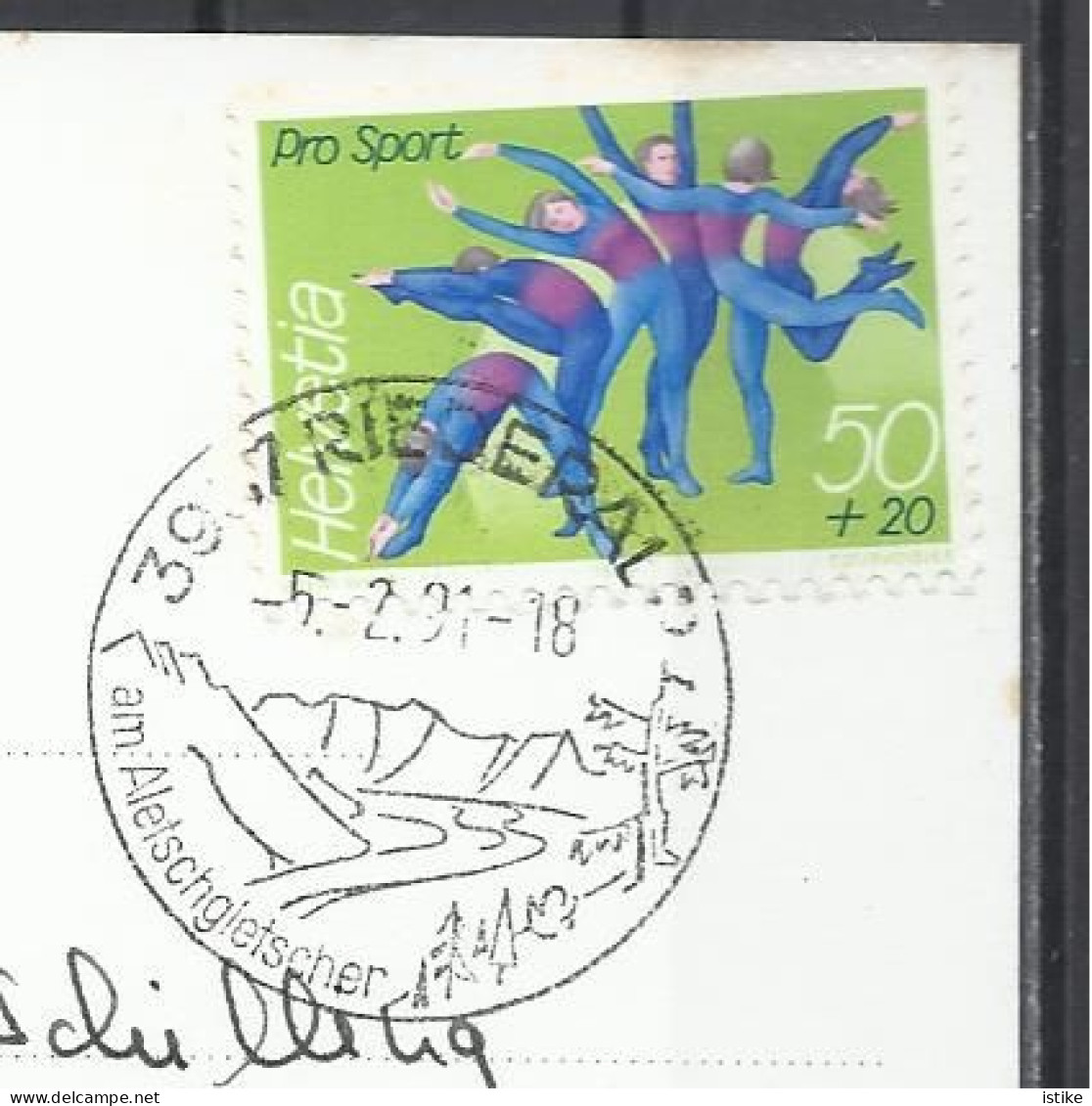 Switzerland, VS, Riederalp(1920m)am Grossen Aletschgletscher With The Same Text In Hand Cancellation, 1991 - Riederalp