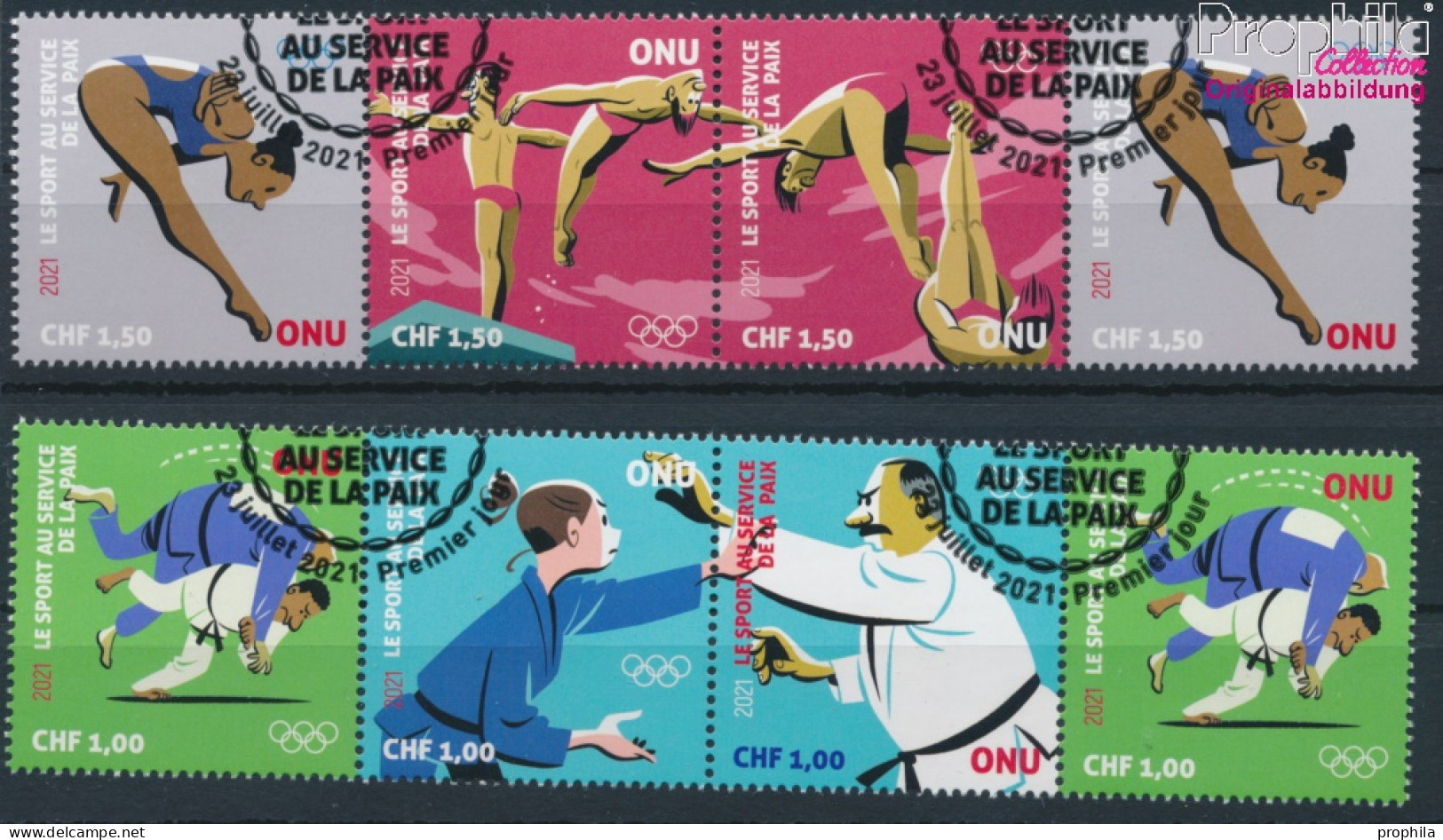 UNO - Genf 1133-1138 Viererstreifen (kompl.Ausg.) Gestempelt 2021 Olympische Sommerspiele (10194000 - Used Stamps