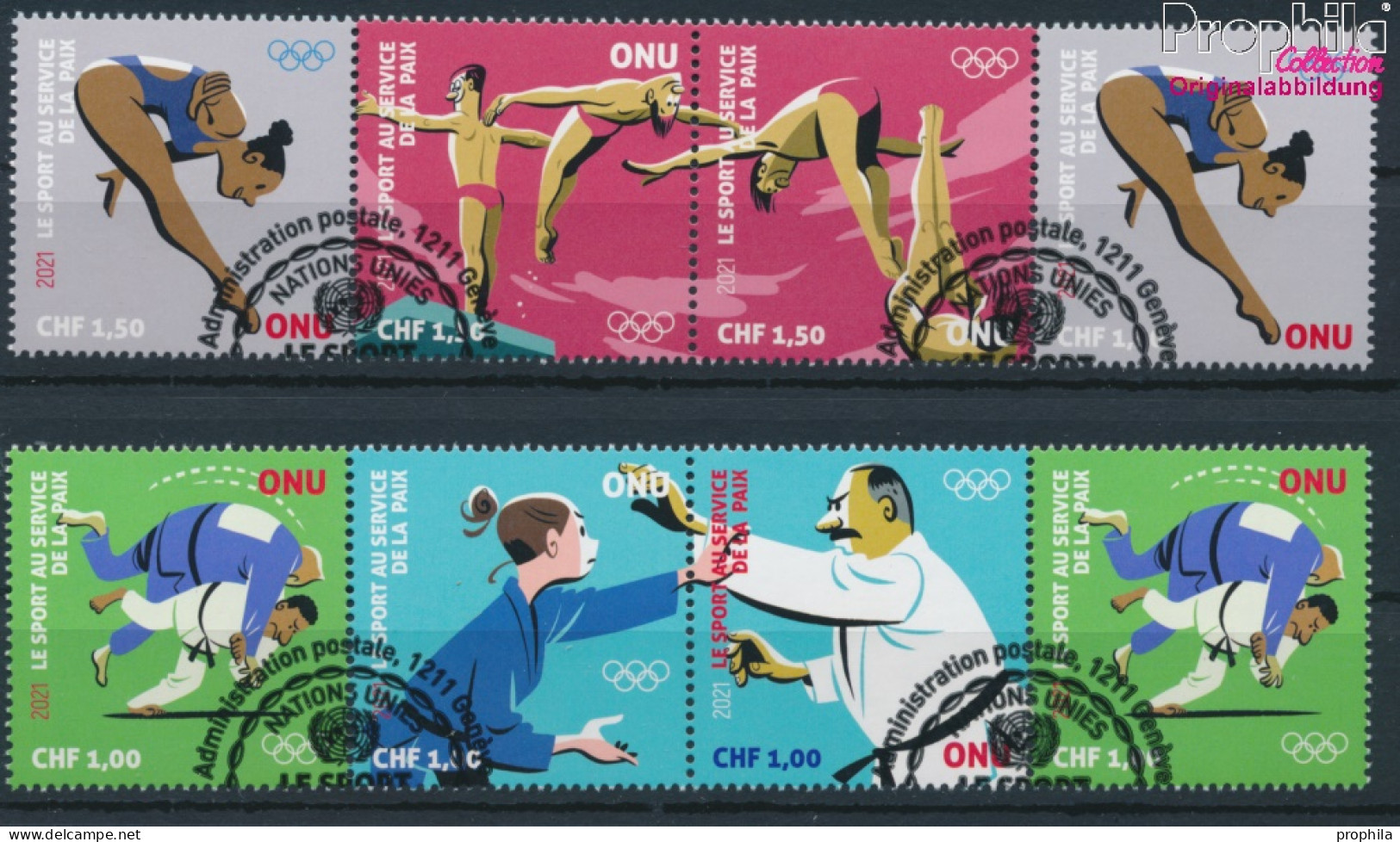UNO - Genf 1133-1138 Viererstreifen (kompl.Ausg.) Gestempelt 2021 Olympische Sommerspiele (10194001 - Used Stamps