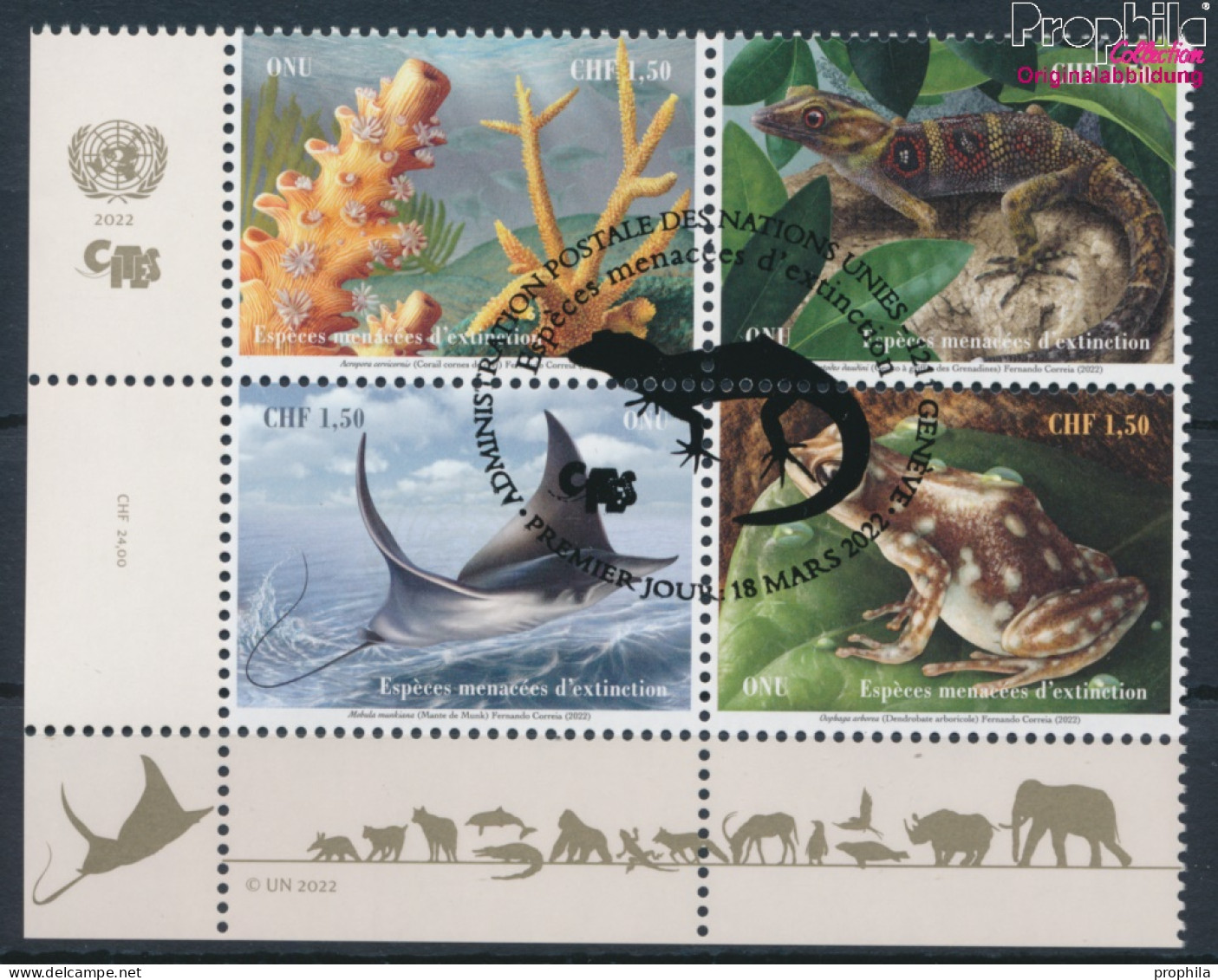 UNO - Genf 1167-1170 Viererblock (kompl.Ausg.) Gestempelt 2022 Gefährdete Arten (10193994 - Used Stamps