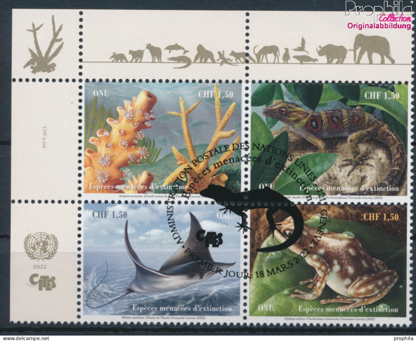 UNO - Genf 1167-1170 Viererblock (kompl.Ausg.) Gestempelt 2022 Gefährdete Arten (10193995 - Used Stamps