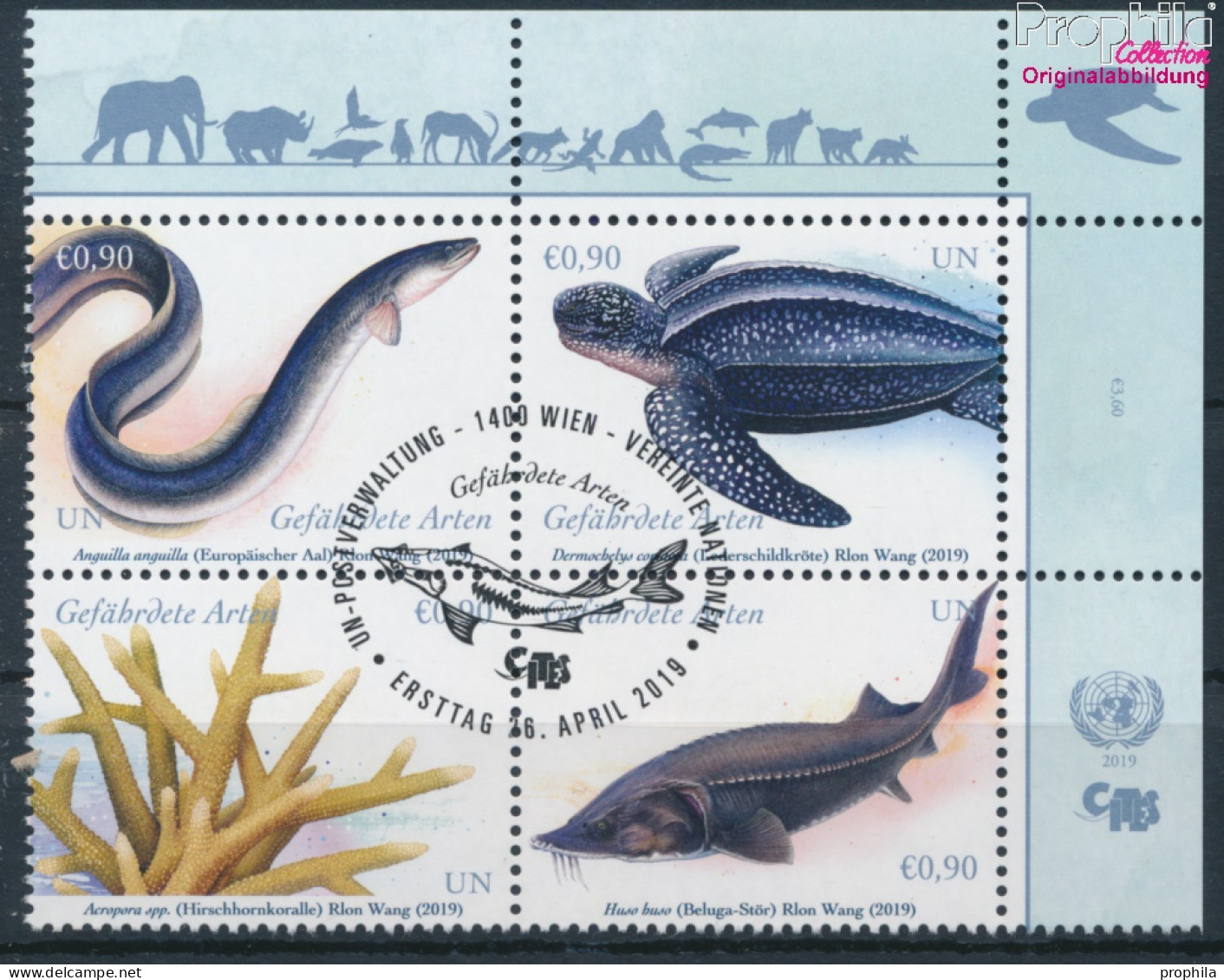 UNO - Wien 1051-1054 Viererblock (kompl.Ausg.) Gestempelt 2019 Gefährdete Arten (10193919 - Used Stamps