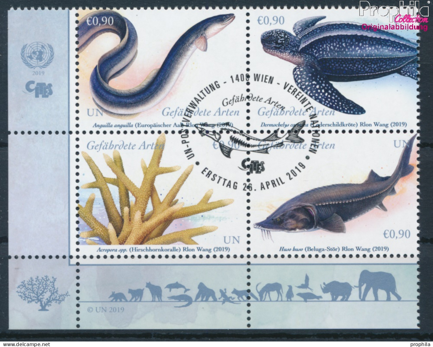 UNO - Wien 1051-1054 Viererblock (kompl.Ausg.) Gestempelt 2019 Gefährdete Arten (10193920 - Used Stamps