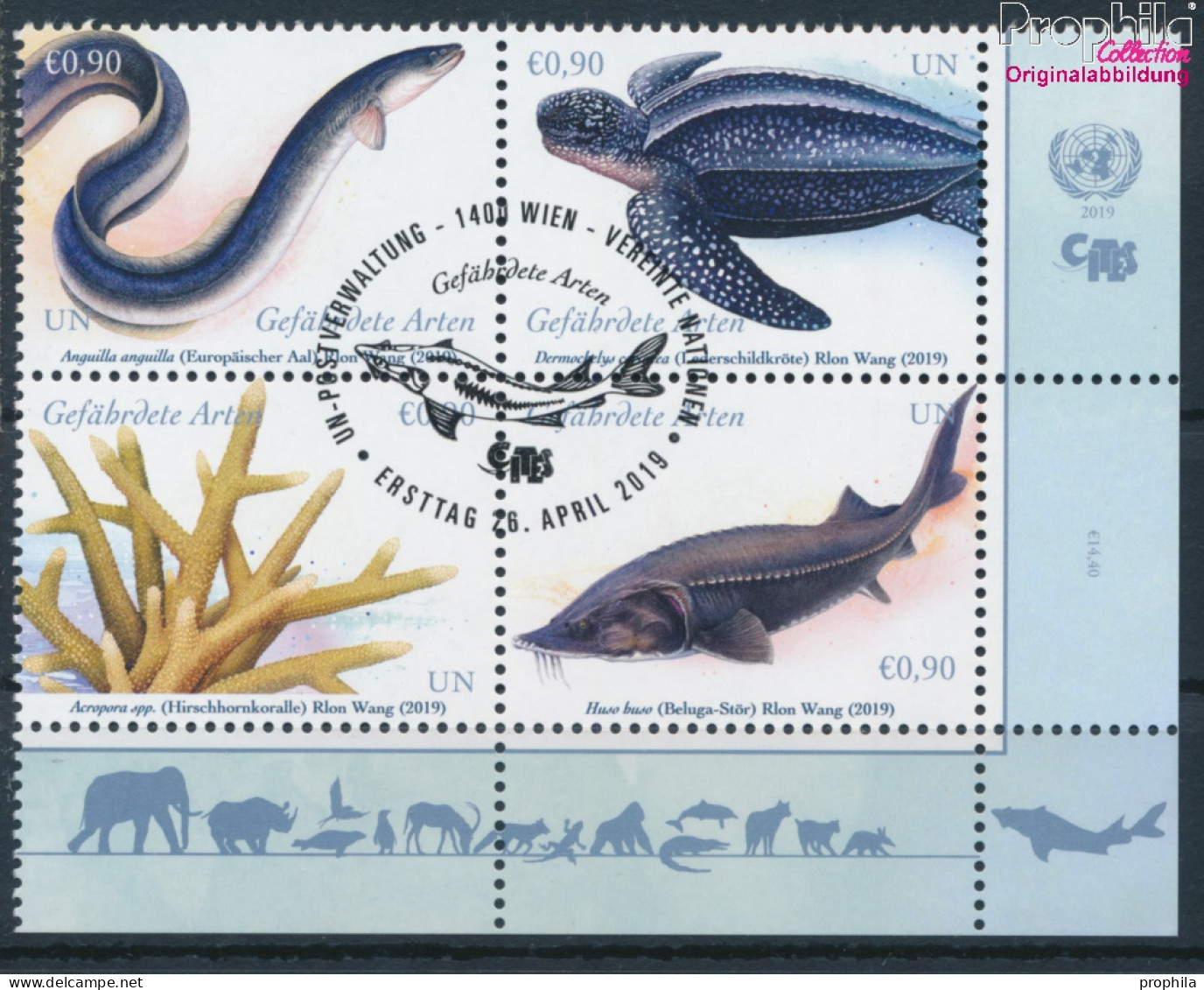 UNO - Wien 1051-1054 Viererblock (kompl.Ausg.) Gestempelt 2019 Gefährdete Arten (10193923 - Used Stamps