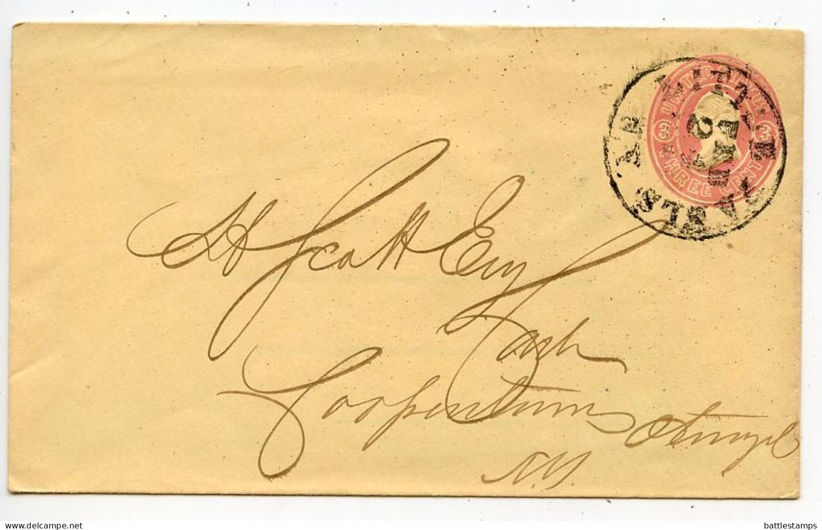 United States 1860's Scott U35 - 3c. George Washington Postal Envelope - Little Falls NY To Cooperstown NY - ...-1900