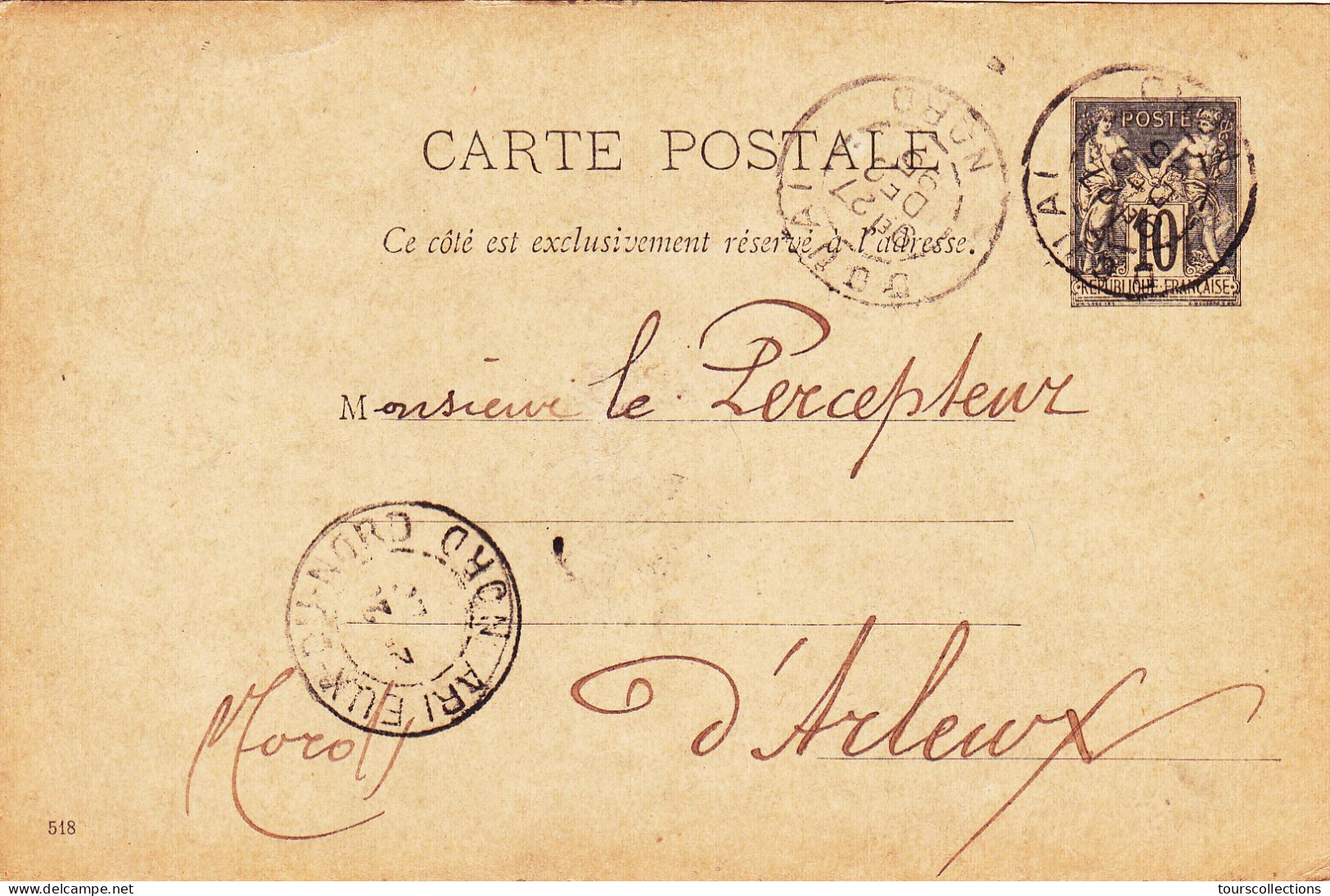 ENTIER POSTAL CARTE POSTALE De 1895 - Cachet DOUAI à ARLEUX Du Nord -  Ch. Béghin Notaire à Goichon Percepteur Impôts - Cartes Précurseurs