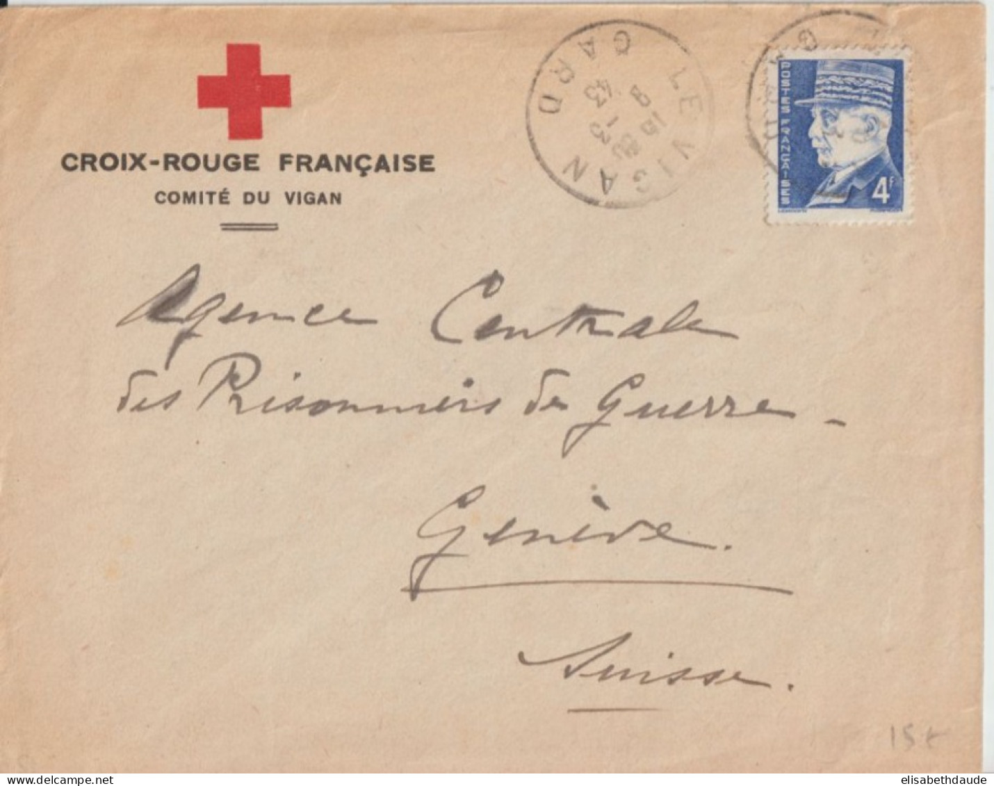 1947 - ENV. CROIX-ROUGE De LE VIGAN (GARD) => AGENCE PRISONNIERS DE GUERRE à GENEVE - Croce Rossa