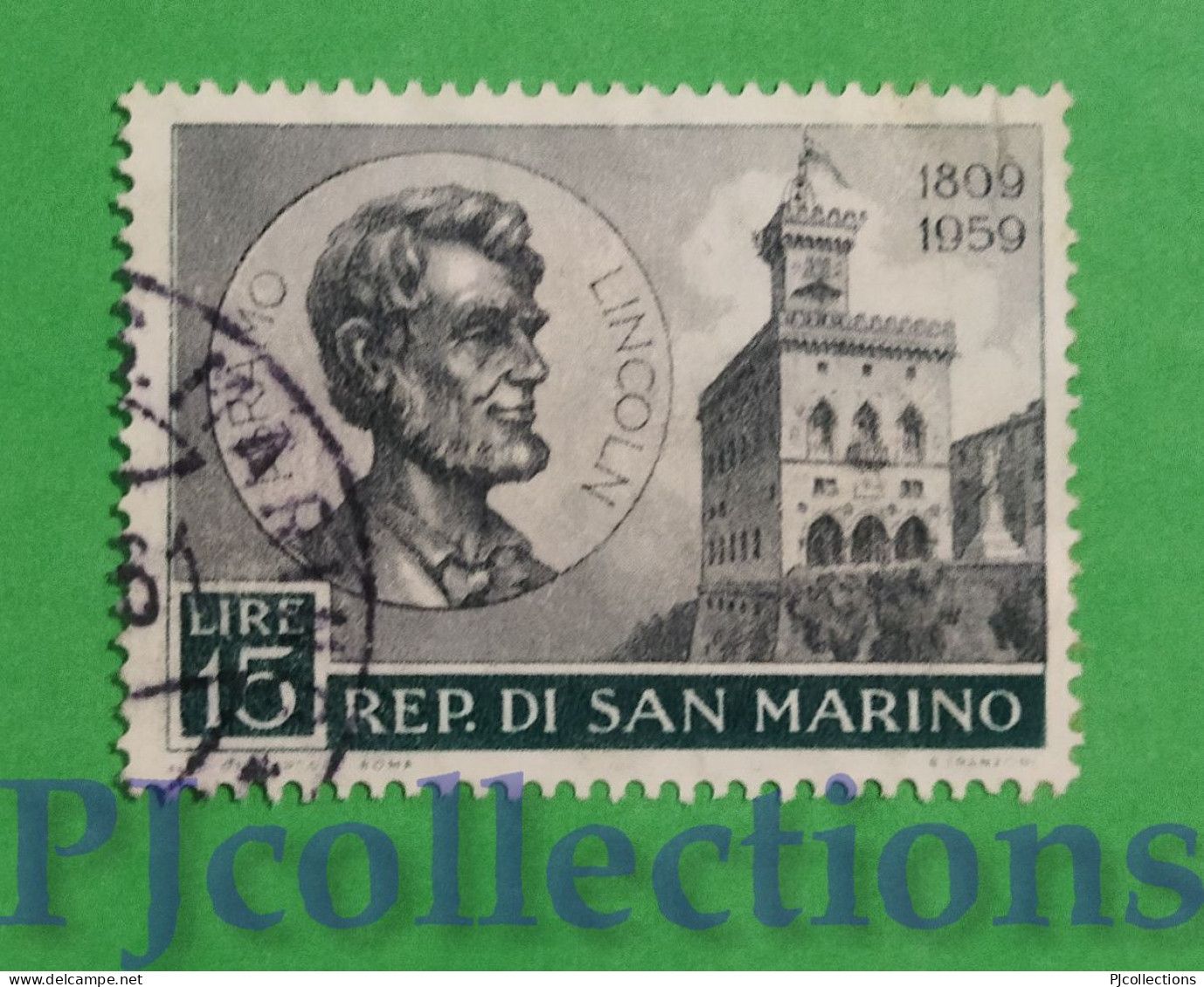 S336- SAN MARINO 1959 ABRAMO LINCOLN L.15 USATO - USED - Usati