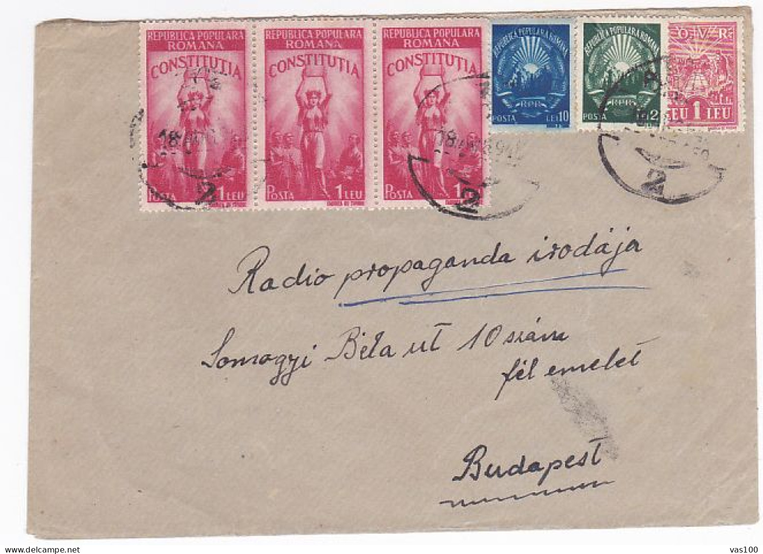 REVENUE STAMP, CONSTITUTION, REPUBLIC COAT OF ARMS, STAMPS ON COVER, 1948, ROMANIA - Fiscale Zegels
