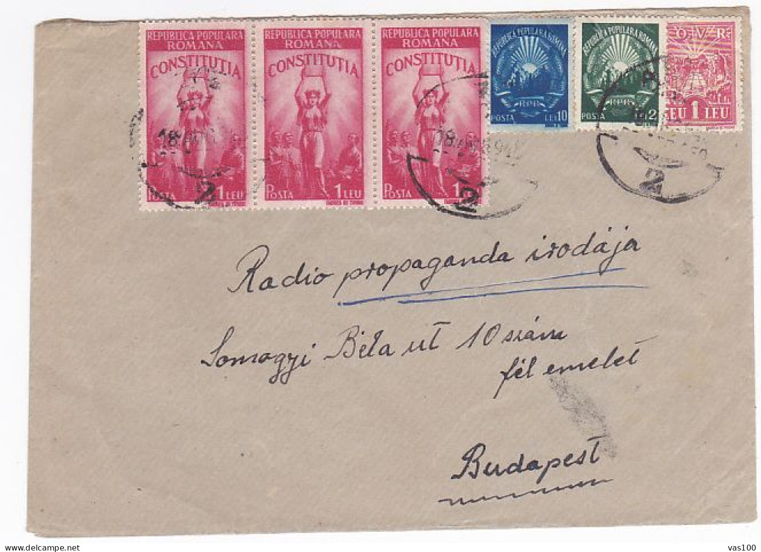 REVENUE STAMP, CONSTITUTION, REPUBLIC COAT OF ARMS, STAMPS ON COVER, 1948, ROMANIA - Fiscaux