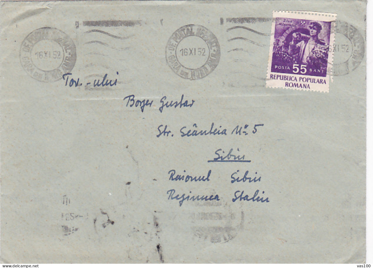 MINER, STAMP ON COVER, 1952, ROMANIA - Briefe U. Dokumente