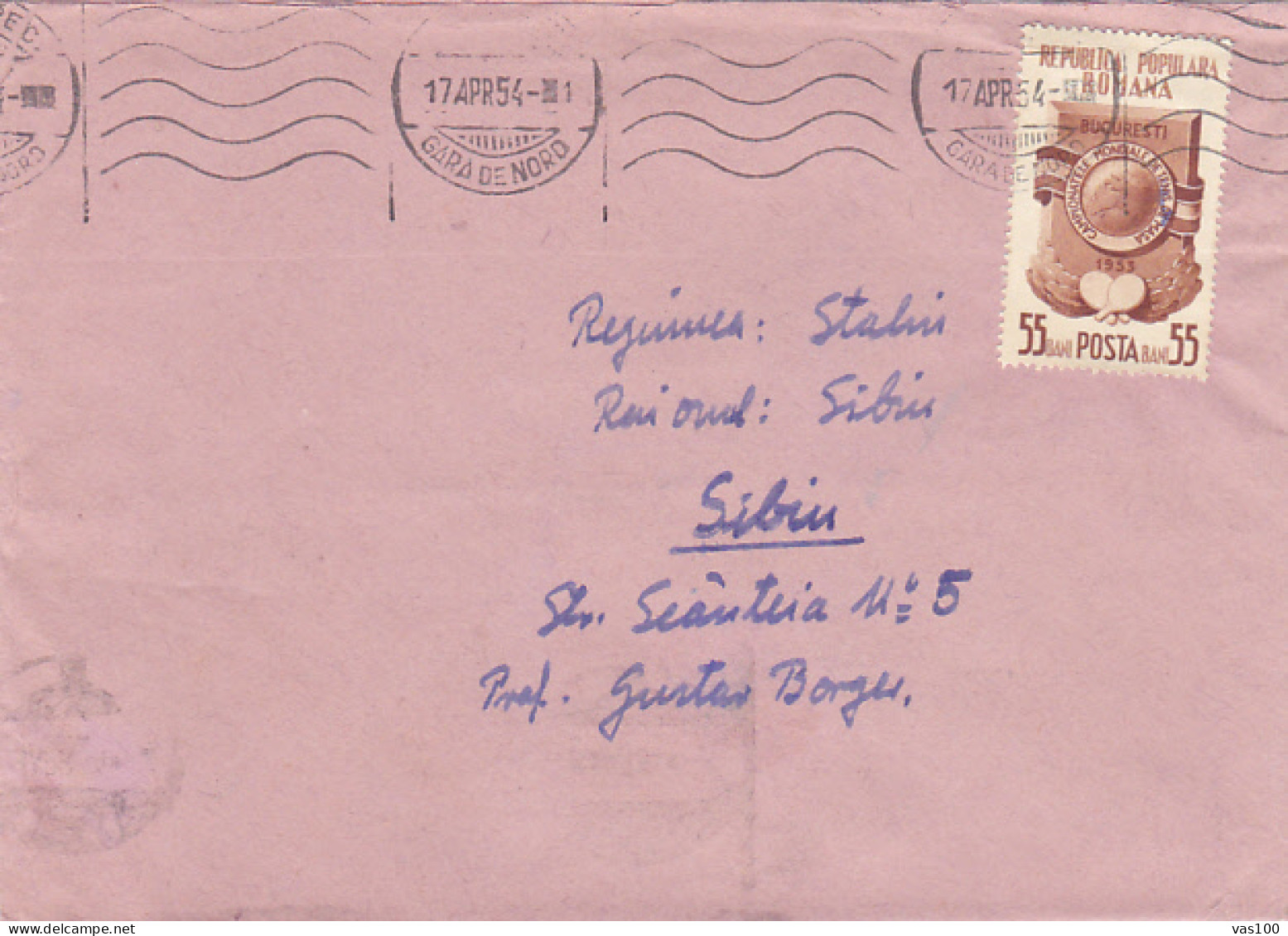 TABLE TENNIS CHAMPIONSHIP, STAMP ON COVER, 1954, ROMANIA - Brieven En Documenten