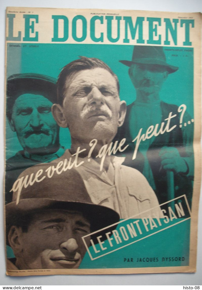 LE DOCUMENT : 1935 . LE FRONT PAYSAN   .  ELECTIONS .. - Informations Générales