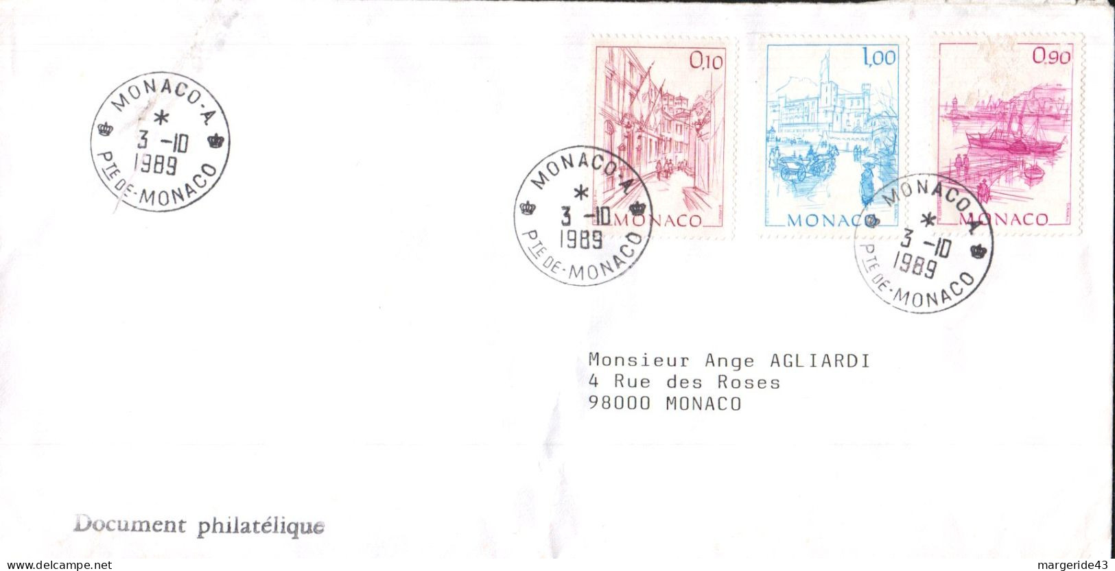 MONACO AFFRANCHISSEMENT COMPOSE SUR LETTRE INTERIEURE 1989 - Covers & Documents