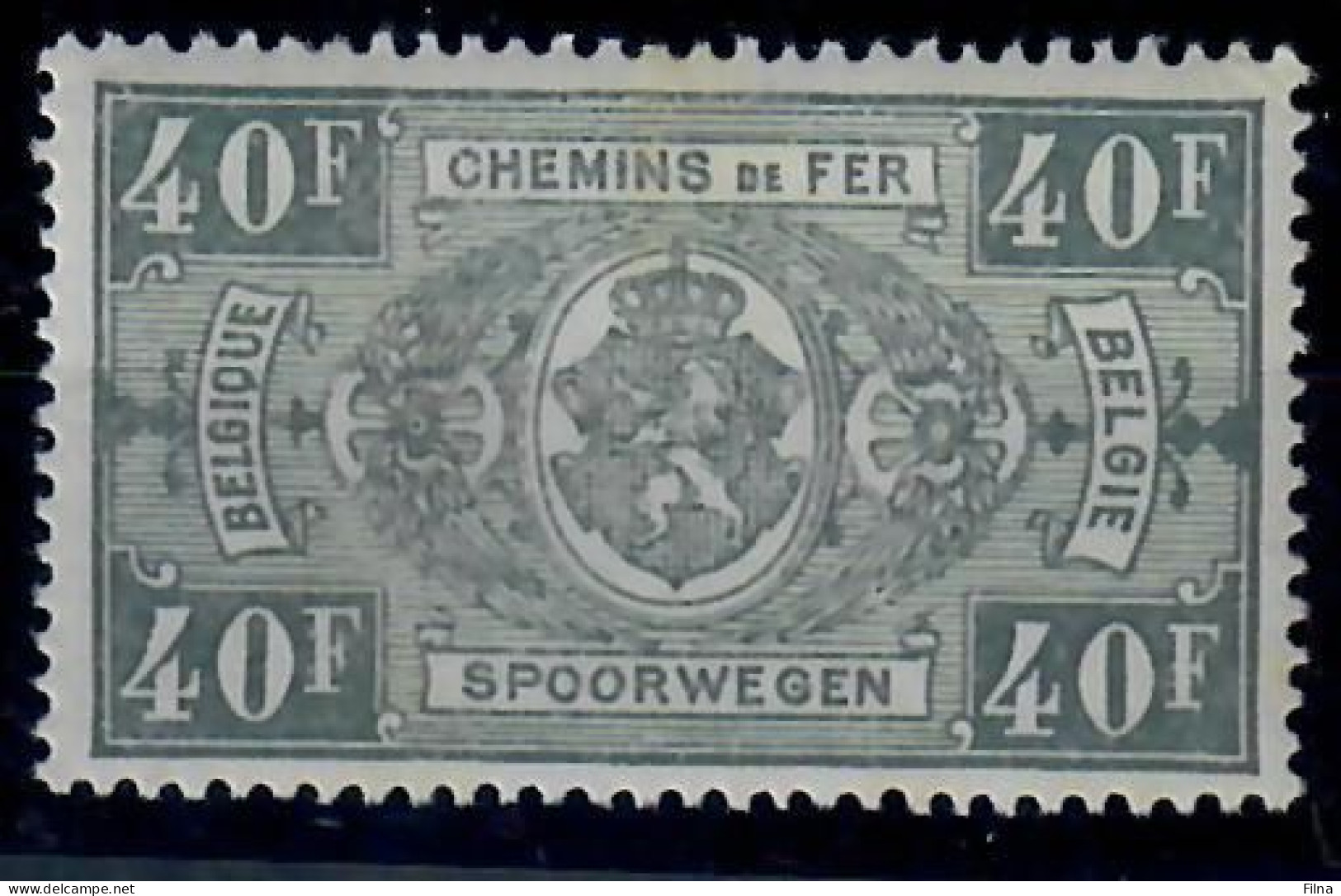 BELGIO 1923 PACCHI POSTALI STEMMA 40 F. GRIGIO DENTELLATO 13 1/2 X 14 MNH/** - Neufs