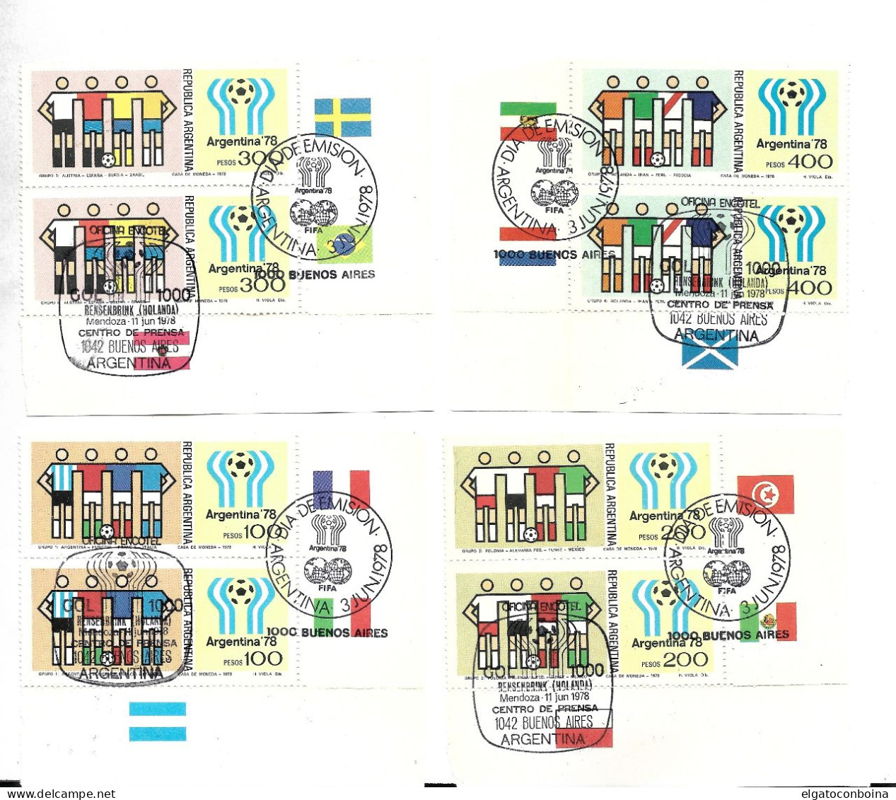 ARGENTINA 1978 FOOTBALL WORLD CUP ARGENTINA 78 PAIRS WITH FIRST DAY CANCEL USED - Usados