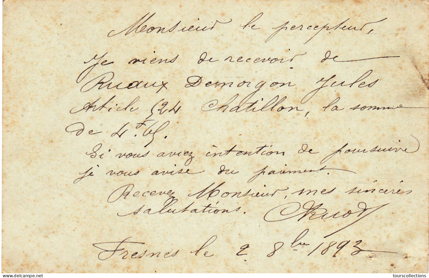 ENTIER POSTAL SAGE CARTE POSTALE De 1893 Cachet Fresnes Sur Apance 52 à ISCHES Vosges - à Goichon Percepteur Impôts - Cartes Précurseurs