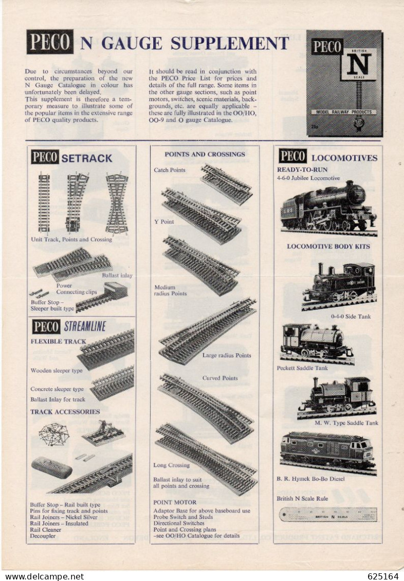 Catalogue PECO 1977 N GAUGE SUPPLEMENT- LOCOMOTIVES WAGONS SETRACK 1/160 - Anglais