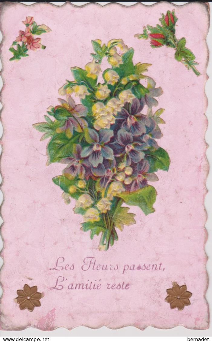 2 Cartes . Bouquet De Muguet  Découpis Chromo Et Jeune Page Livrant Une Corbeille De Fleurs Découpis Chromo - Flowers