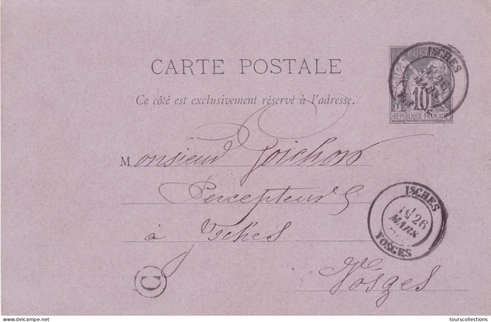 ENTIER POSTAL SAGE CARTE POSTALE De 1888 Cachet Isches à ISCHES 88 Vosges - à Goichon Percepteur Impôts - Cartes Précurseurs