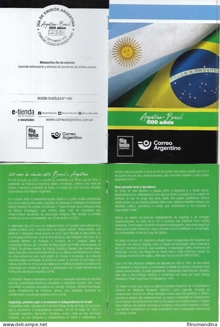 #75292 ARGENTINA 2023 BRASIL BRAZIL DIPLOMATIC RELATIONS 200°ANIV WATERFALLS IGUAZU POST OFFICIAL BROCHURE - Ungebraucht