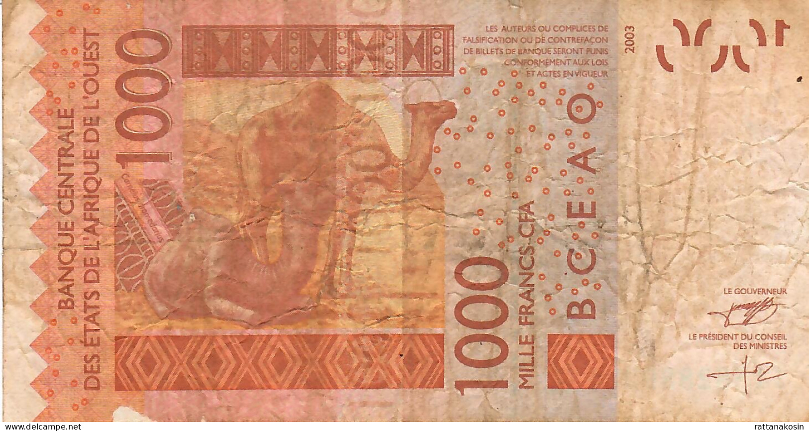 W.A.S. SENEGAL P715Kj 1000 FRANCS (20)11  2011  Signature 37 FINE  5 P.h. - West-Afrikaanse Staten